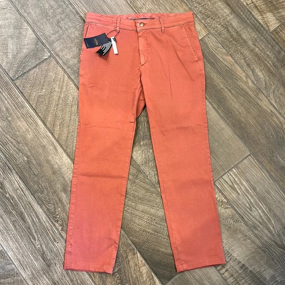 NWT Lester Madrid Mens Tailored Chino Pants Size 32 Salmon Red Made in Spain